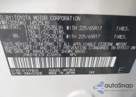 2015 Toyota Rav4 Le из США, поврежденный, VIN JTMZFREV3FJ038856